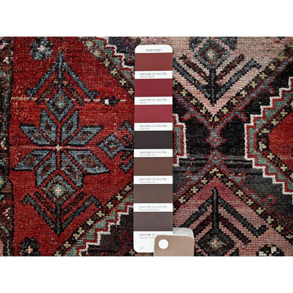 Overdyed & Vintage Wool Hand Knotted Rug Red 2.7x7.7 -O0648