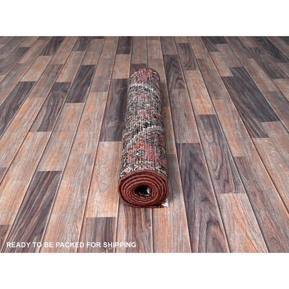 Overdyed & Vintage Wool Hand Knotted Rug Red 2.7x7.7 -O0648