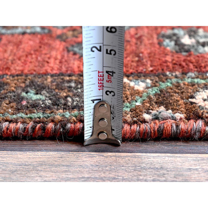 Overdyed & Vintage Wool Hand Knotted Rug Red 2.7x7.7 -O0648