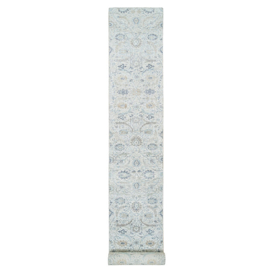 Transitional Wool & Silk Hand Knotted Rug Ivory No Border 2.6X23.10 -O064903