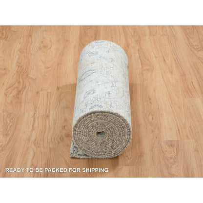 Transitional Wool & Silk Hand Knotted Rug Ivory No Border 2.7X22.0 -O064904