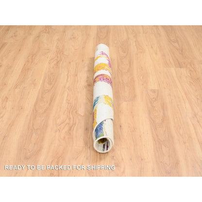 Modern and Contemporary Wool & Sari Silk Hand Knotted Rug Multicolored No Border 5.0X5.0 -O064906