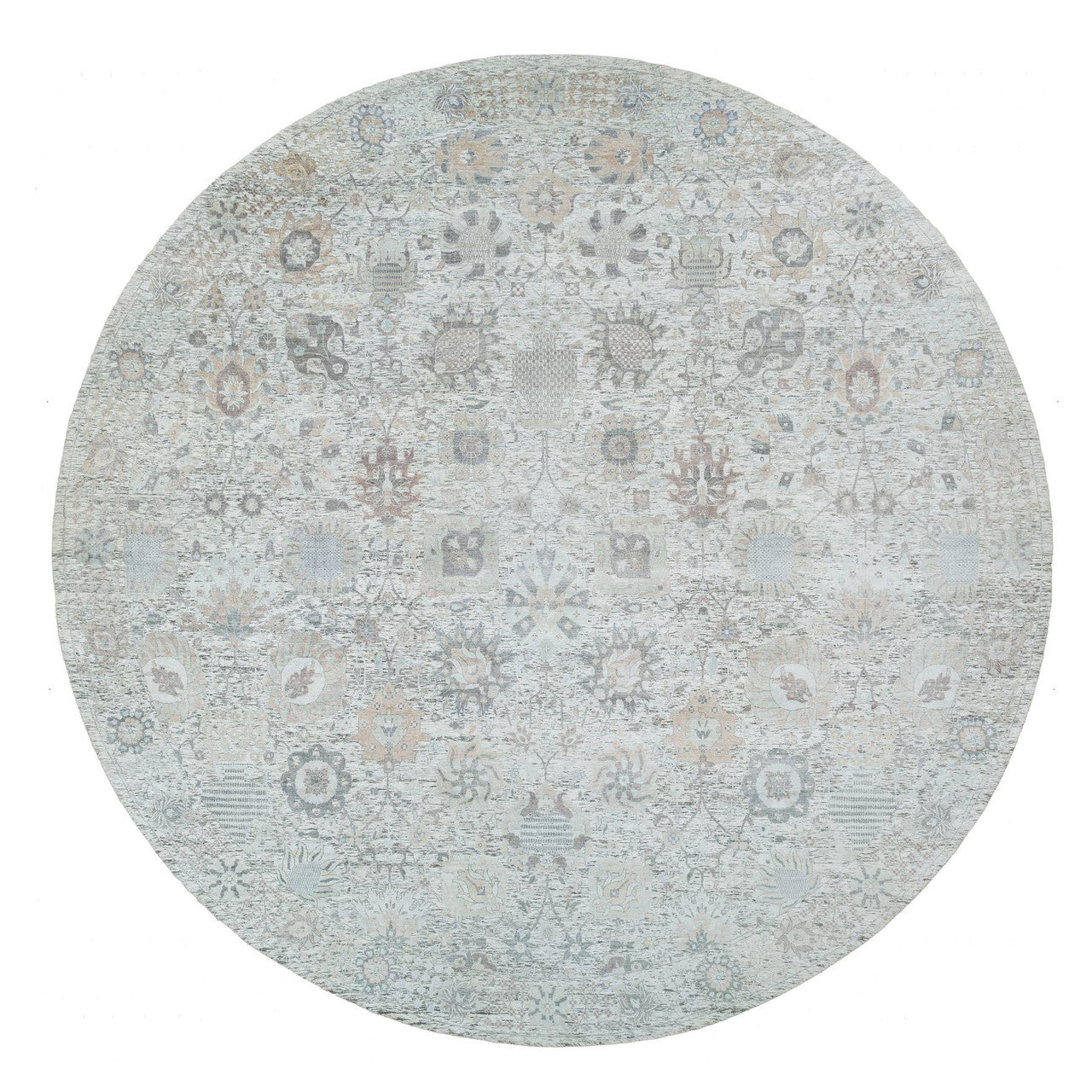 Ivory 14'0" x 14'0" Transitional Hand knotted Wool/Silk Rug - Sku: O064911
