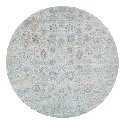 Transitional Wool & Silk Hand Knotted Rug Ivory No Border 14.0X14.0 -O064911