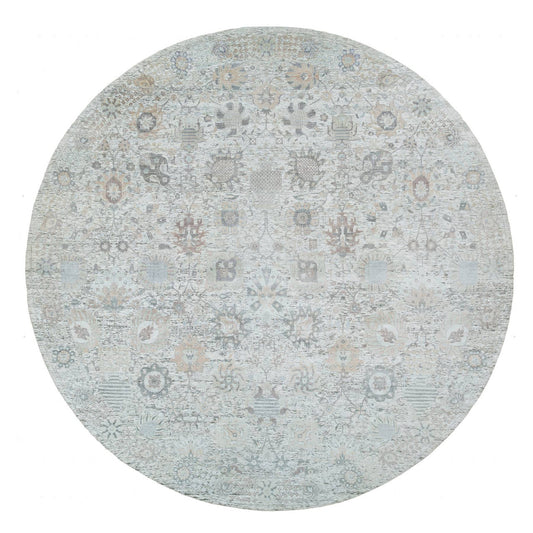 Transitional Wool & Silk Hand Knotted Rug Ivory No Border 14.0X14.0 -O064911