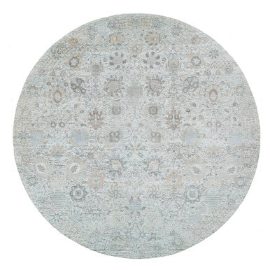 Transitional Wool & Silk Hand Knotted Rug Ivory No Border 14.0X14.0 -O064911