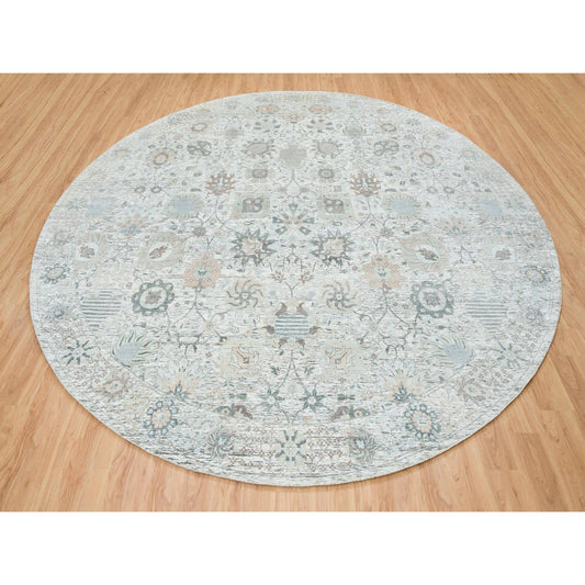 Transitional Wool & Silk Hand Knotted Rug Ivory No Border 14.0X14.0 -O064911