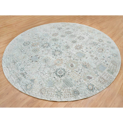 Transitional Wool & Silk Hand Knotted Rug Ivory No Border 14.0X14.0 -O064911