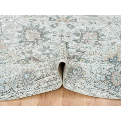 Transitional Wool & Silk Hand Knotted Rug Ivory No Border 14.0X14.0 -O064911