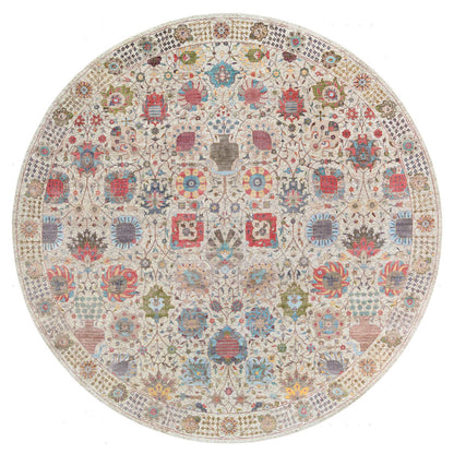 Transitional Wool & Silk Hand Knotted Rug Multicolored Tan 14.0X14.0 -O064912