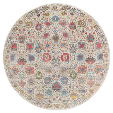 Transitional Wool & Silk Hand Knotted Rug Multicolored Tan 14.0X14.0 -O064912