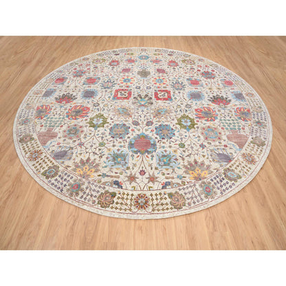Transitional Wool & Silk Hand Knotted Rug Multicolored Tan 14.0X14.0 -O064912
