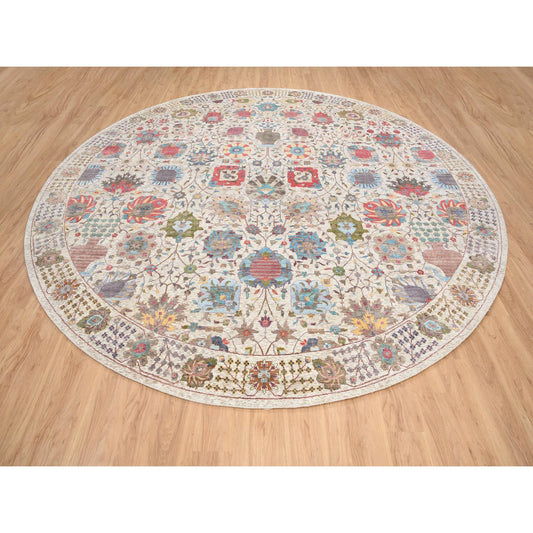 Transitional Wool & Silk Hand Knotted Rug Multicolored Tan 14.0X14.0 -O064912