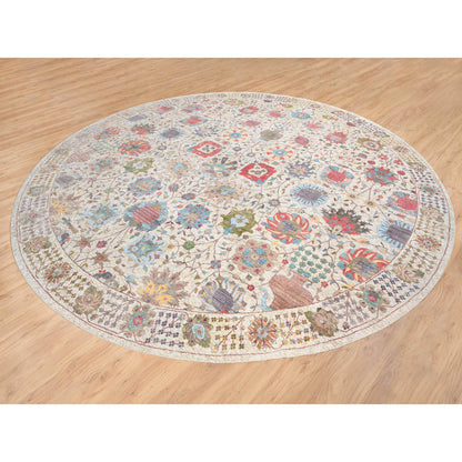 Transitional Wool & Silk Hand Knotted Rug Multicolored Tan 14.0X14.0 -O064912