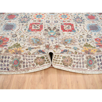 Transitional Wool & Silk Hand Knotted Rug Multicolored Tan 14.0X14.0 -O064912