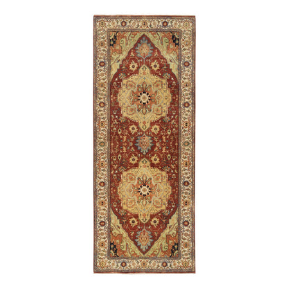 Heriz Wool Hand Knotted Rug Red Cream 4.1X10.3 -O064957