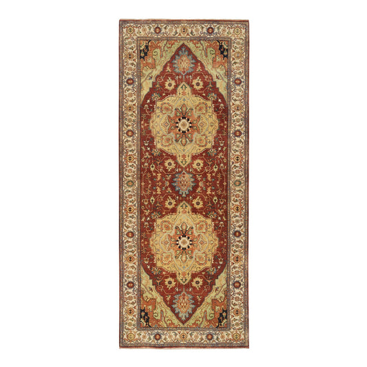 Heriz Wool Hand Knotted Rug Red Cream 4.1X10.3 -O064957