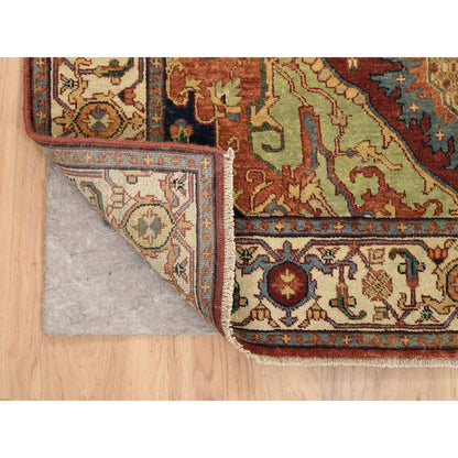 Heriz Wool Hand Knotted Rug Red Cream 4.1X10.3 -O064957