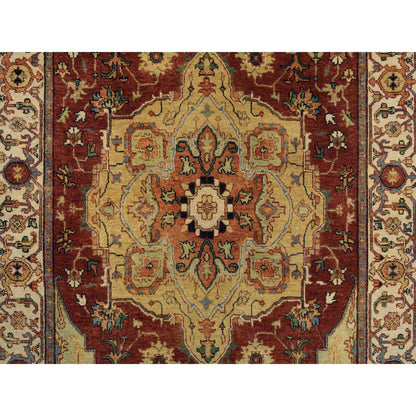 Heriz Wool Hand Knotted Rug Red Cream 4.1X10.3 -O064957