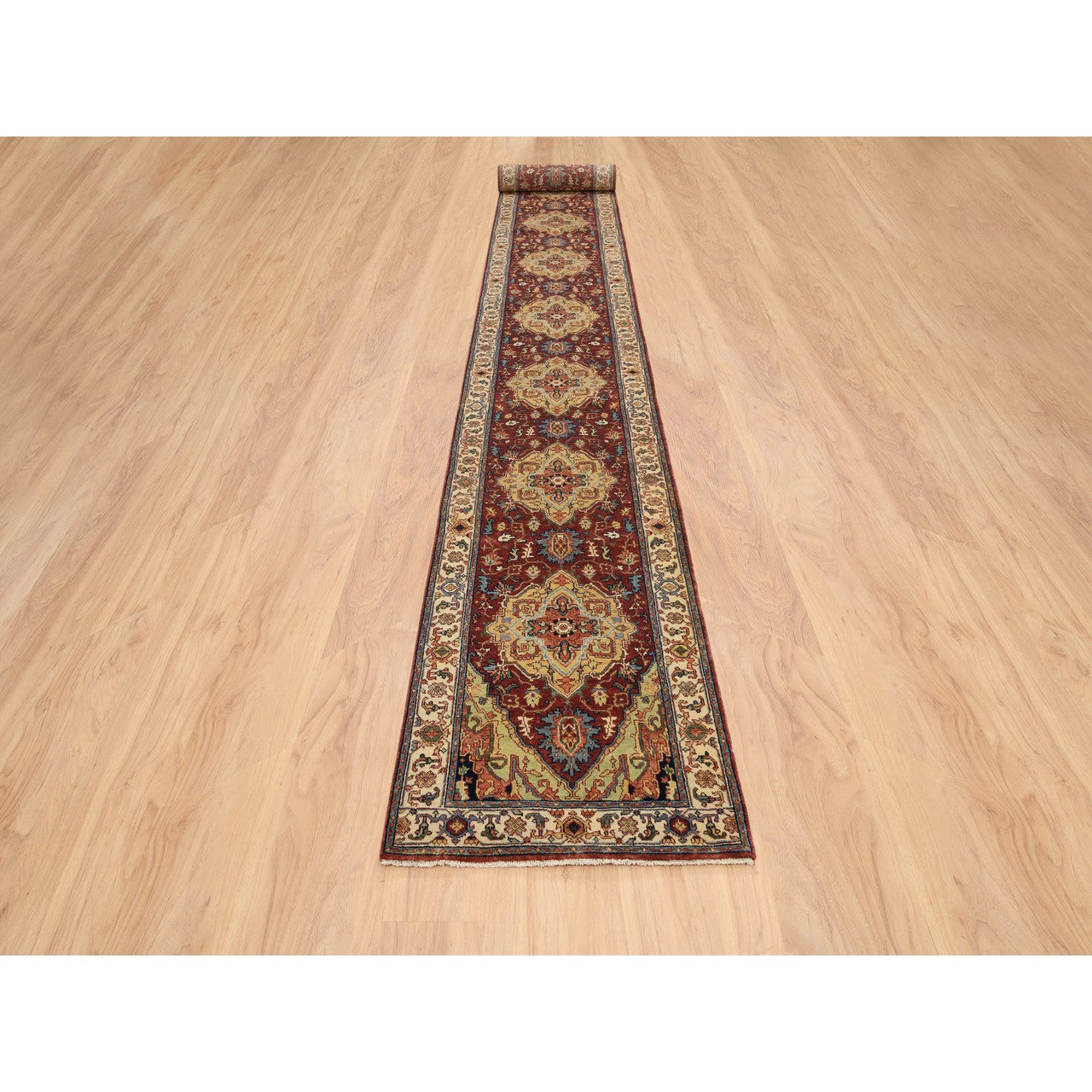 Red 2'5" x 20'1" Heriz Hand knotted Wool Rug - Sku: O064960