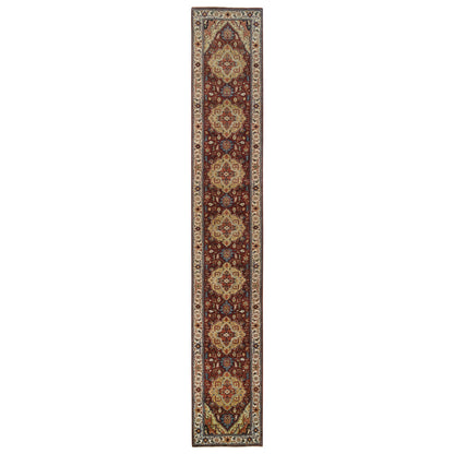 Heriz Wool Hand Knotted Rug Red Cream 2.7X16.0 -O064966