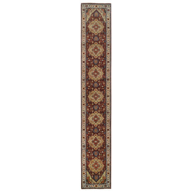 Heriz Wool Hand Knotted Rug Red Cream 2.7X16.0 -O064966