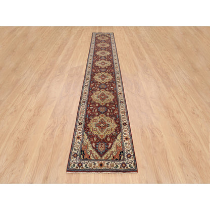 Heriz Wool Hand Knotted Rug Red Cream 2.7X16.0 -O064966