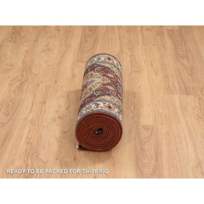 Heriz Wool Hand Knotted Rug Red Cream 2.7X16.0 -O064966
