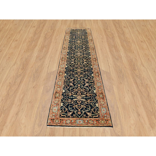 Heriz Wool Hand Knotted Rug Blue Red 2.7X12.0 -O064969
