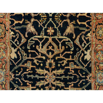 Heriz Wool Hand Knotted Rug Blue Red 2.7X12.0 -O064969