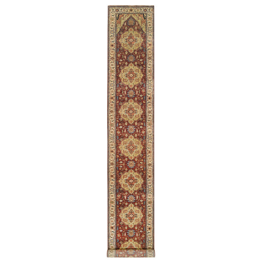 Heriz Wool Hand Knotted Rug Red Cream 2.6X18.2 -O064970