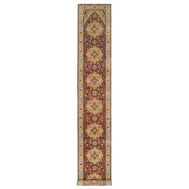 Heriz Wool Hand Knotted Rug Red Cream 2.6X18.2 -O064970