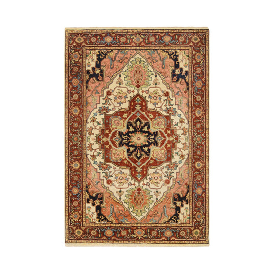 Heriz Wool Hand Knotted Rug Ivory Red 4.1X6.2 -O064972
