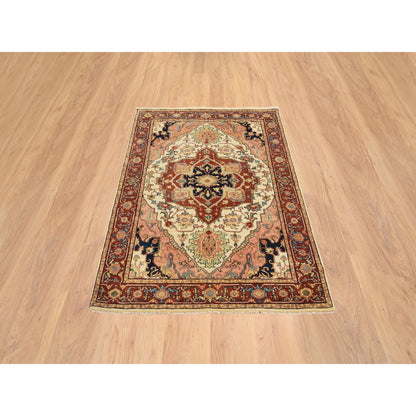 Heriz Wool Hand Knotted Rug Ivory Red 4.1X6.2 -O064972