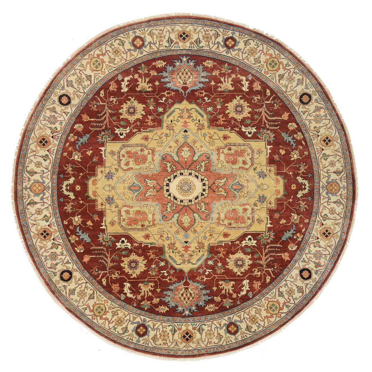 Red 10'0" x 10'0" Heriz Hand knotted Wool Rug - Sku: O064974