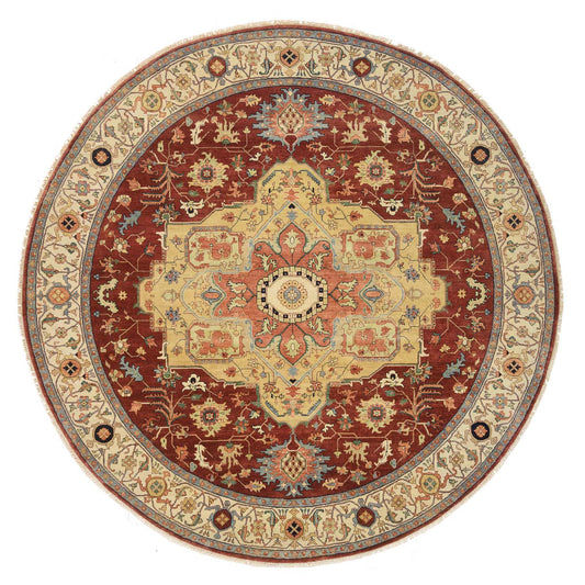 Heriz Wool Hand Knotted Rug Red Cream 10.0X10.0 -O064974
