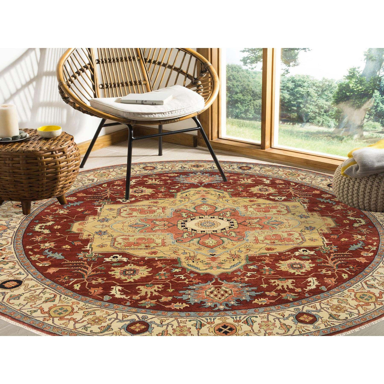 Red 10'0" x 10'0" Heriz Hand knotted Wool Rug - Sku: O064974