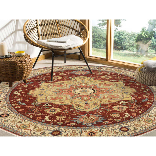 Heriz Wool Hand Knotted Rug Red Cream 10.0X10.0 -O064974