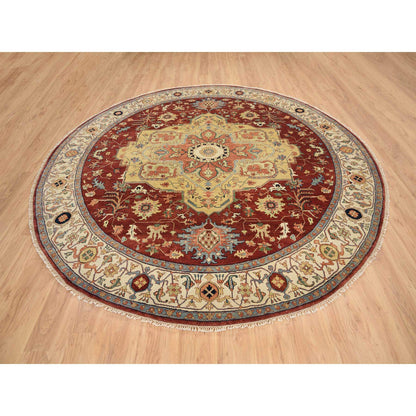 Heriz Wool Hand Knotted Rug Red Cream 10.0X10.0 -O064974