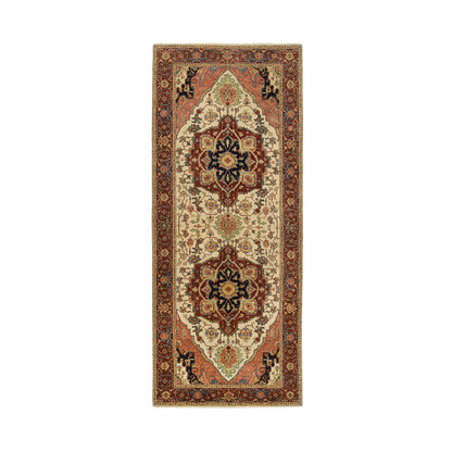Heriz Wool Hand Knotted Rug Ivory Red 4.1X10.1 -O064975