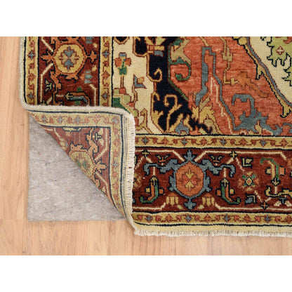 Heriz Wool Hand Knotted Rug Ivory Red 4.1X10.1 -O064975