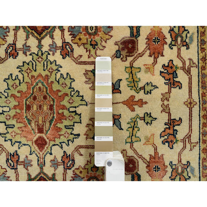 Heriz Wool Hand Knotted Rug Ivory Red 4.1X10.1 -O064975