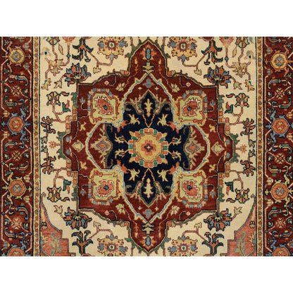Heriz Wool Hand Knotted Rug Ivory Red 4.1X10.1 -O064975
