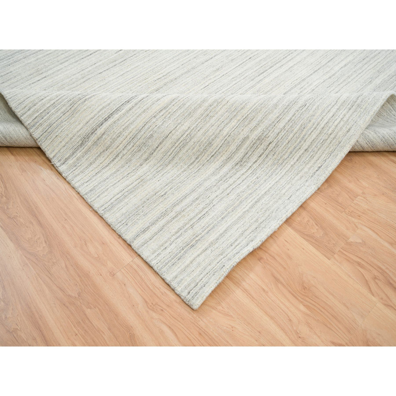 Ivory 12'1" x 12'0" Modern and Contemporary Handloom Wool Rug - Sku: O064994
