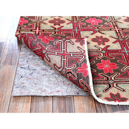 Overdyed & Vintage Wool Hand Knotted Rug Pink 2.8x8.8 -O0649