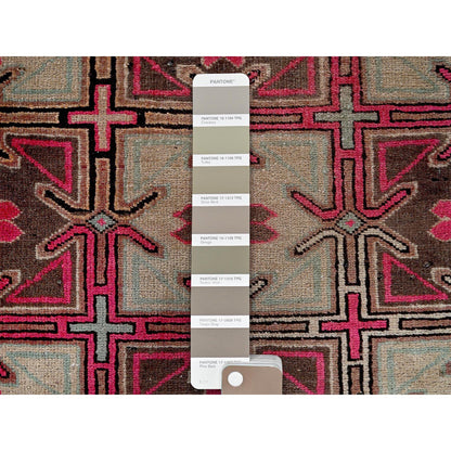 Overdyed & Vintage Wool Hand Knotted Rug Pink 2.8x8.8 -O0649