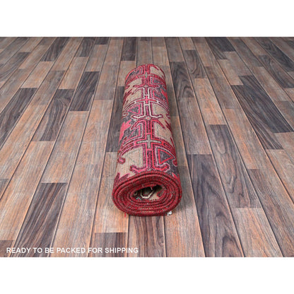 Overdyed & Vintage Wool Hand Knotted Rug Pink 2.8x8.8 -O0649