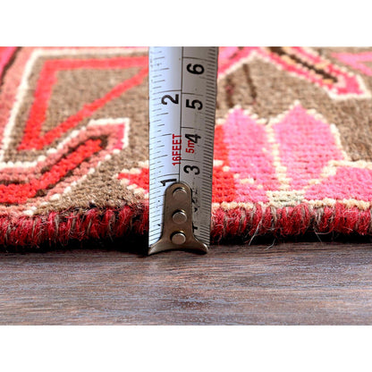 Overdyed & Vintage Wool Hand Knotted Rug Pink 2.8x8.8 -O0649