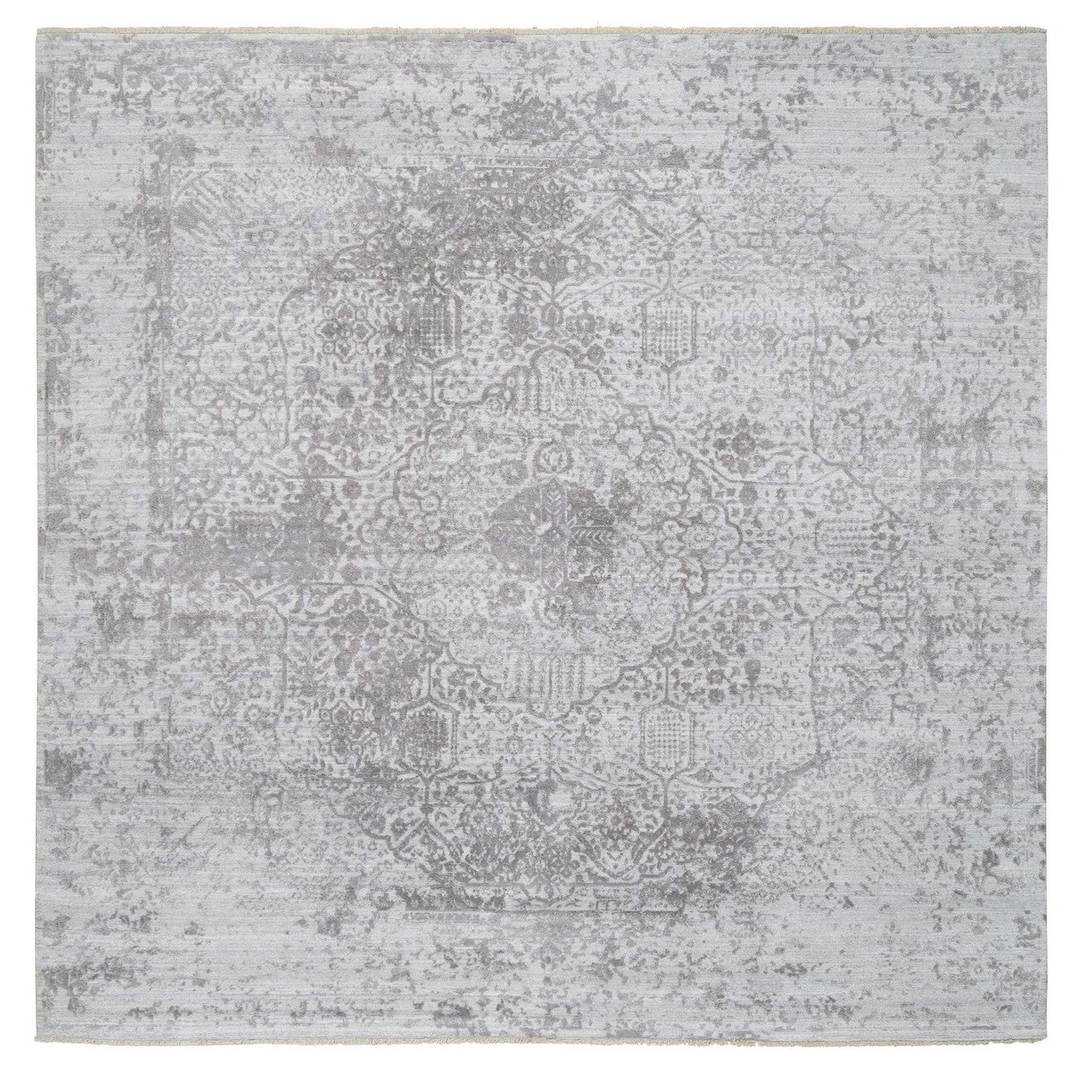Gray 10'0" x 10'0" Transitional Hand knotted Wool/Silk Rug - Sku: O065016