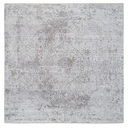 Transitional Wool & Silk Hand Knotted Rug Grey No Border 10.0X10.0 -O065016